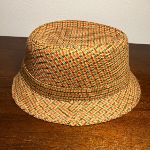 Houndstooth Fedora Indie Hipster Patterned Tan Checkered 50s 60s Retro Hat - Picture 4 of 9